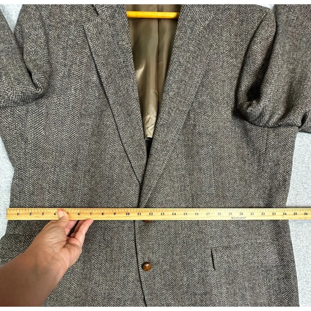 Vintage Tweed Blazer Mens 50 Brown Unstructured Wool Herringbone Jacket